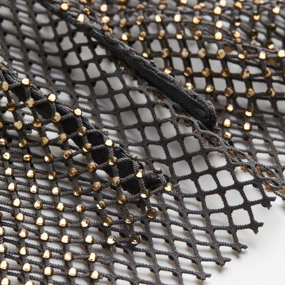 H&M Studio 2023 Rhinestone-Embellished Off-the-Shoulder Dress Charcoal gray/gold - Picture 8 of 16